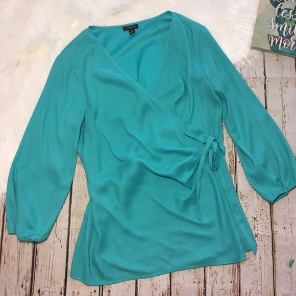 Ann Taylor Tops - Ann Taylor turquoise wrap around blouse size 4
